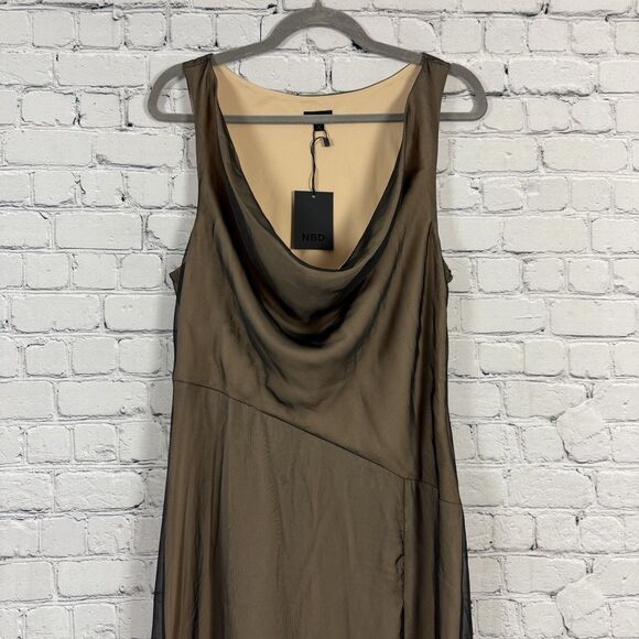 NBD x Revolve Calla Gown Cowl Neck Maxi Dress Black Nude Chiffon Womens M NWT - Picture 5 of 14